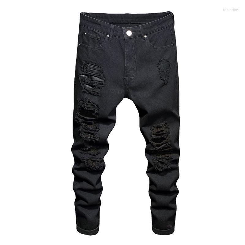 

Men's Jeans Black Denim Long Hole Destroyed Men 2022 Ripped Fashion Trend Plus SizeMen's Heat22