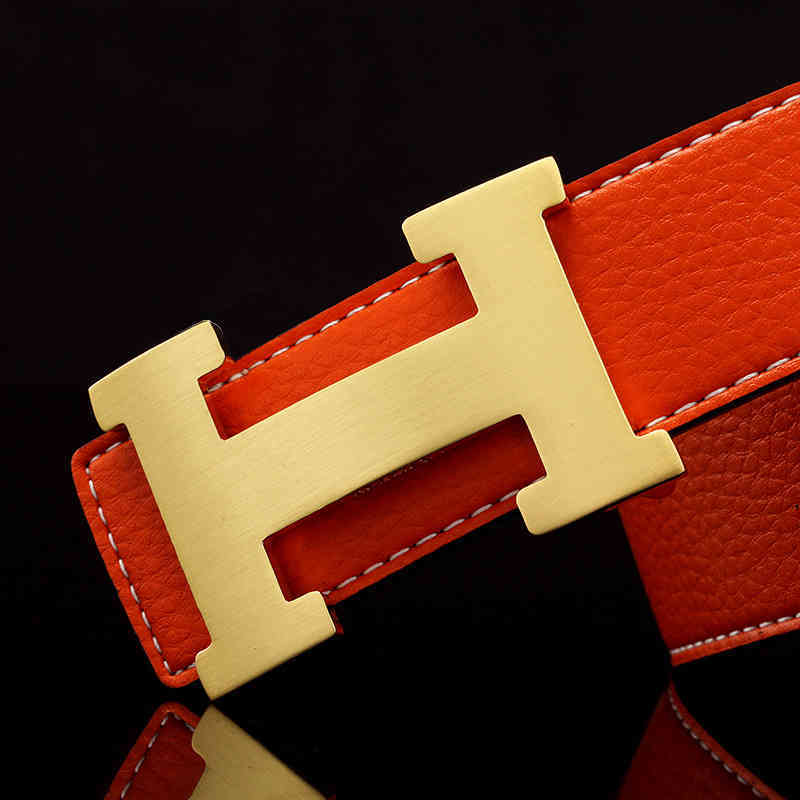 

Brand H Belts Fashion belt men's leather smooth buckle jeans Korean version trendy personalized trouser trend young people's net red, Black