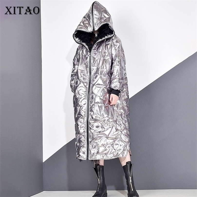 

XITAO Personality Winter Coat Women Letter Pattern Streetwear Parka Brand Loose Plus Size Women Clothes DMY1754 201127, Silver dmy1754