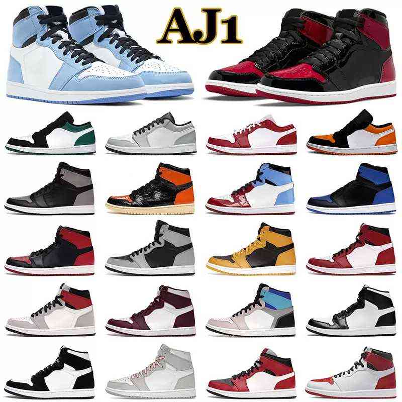 

Jumpman 1 mens Outdoor shoes 1s Bred Patent University Blue UNC Shadow Chicago Toe women men trainers sneakers