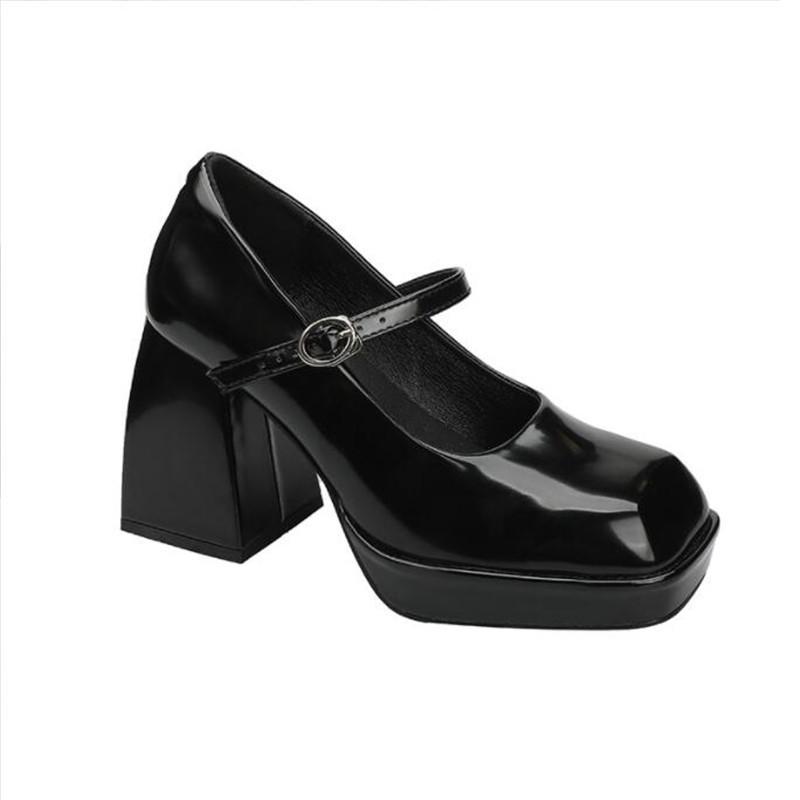 

Dress Shoes Mary Jane Women High Heeled Female Platform Buckle Shoe Thick Heel Woman Retro Pumps 9CMDress, Black