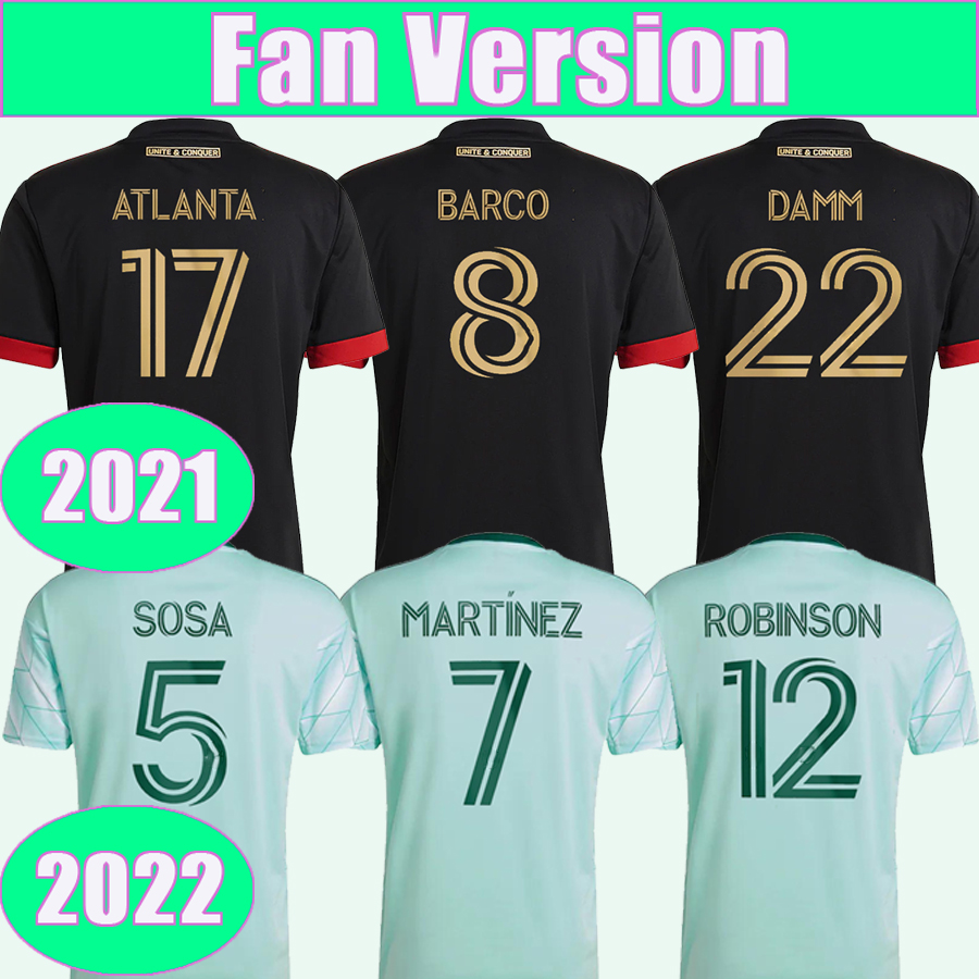 

2022 Atlanta United Mens Soccer Jerseys SOSA FRANCO ALMADA ROSSETTO MORENO ROBINSON ARAUJO LENNON Home Black Away White Football Shirt Uniforms, Qm8176 2022 away ml patch