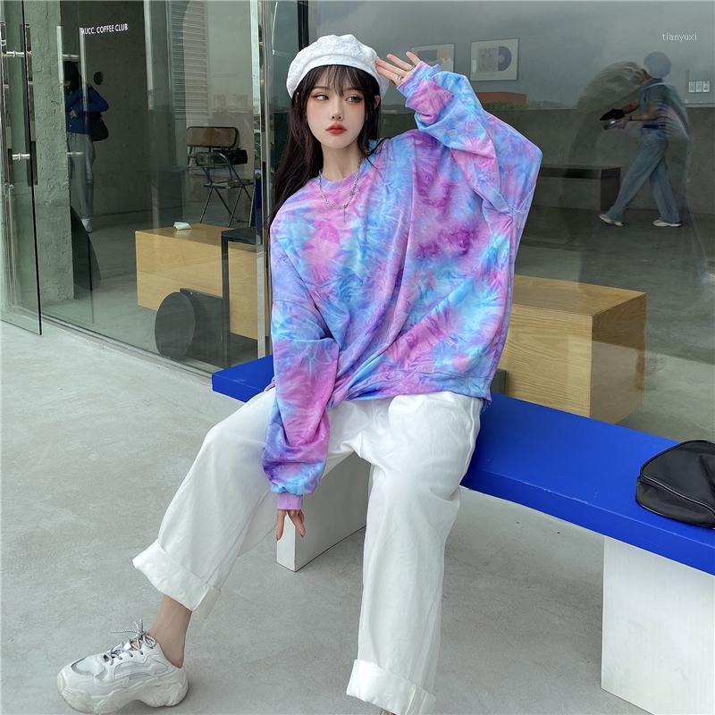 

All-match Women Oversize Long Sleeved Sweatshirt Loose Coat Top Pullover Tie-dye Plus Size Hoodies Women's & Sweatshirts, Color