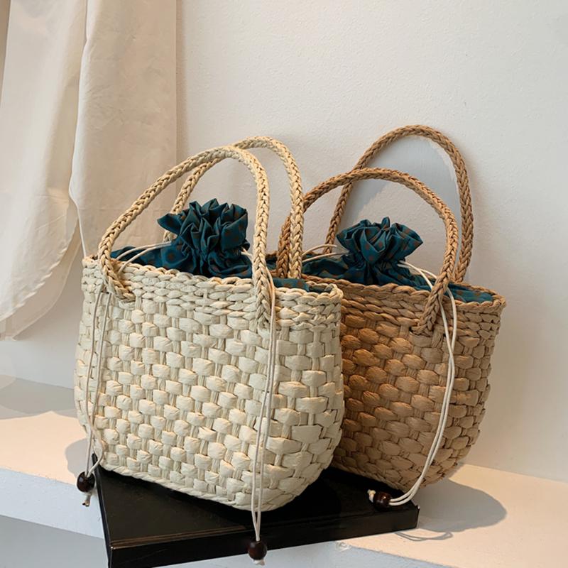 

Evening Bags Female Shoulder Straw Woven Large Capacity Handbags Casual Women Tote With String For Shopping BagEvening, Light brown