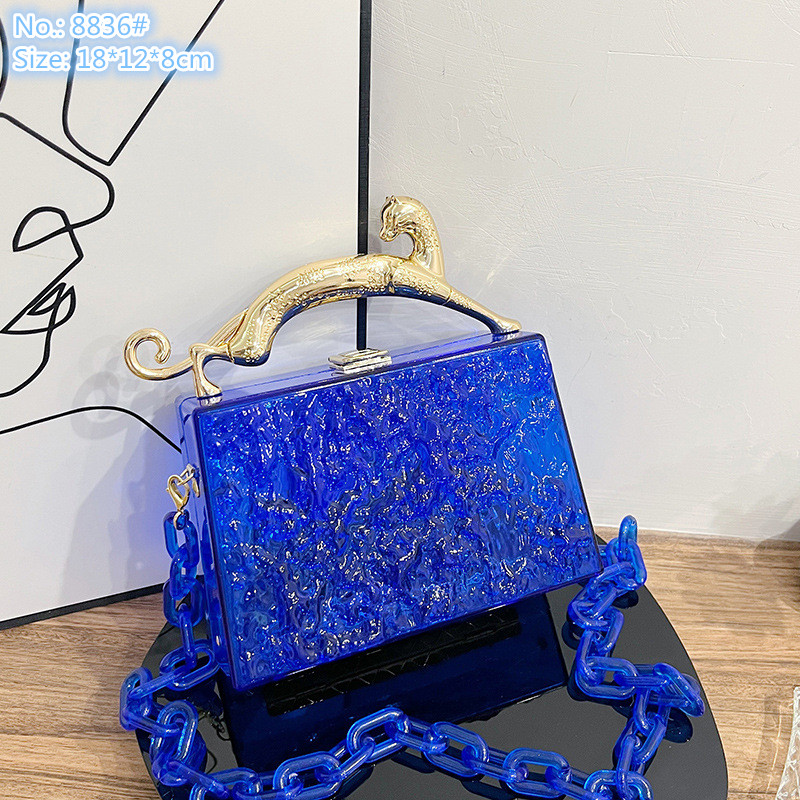 

Wholesale factory ladies leather shoulder bags summer transparent acrylic chain bag personalized embossed hard box handbag metal carved mobile phone coin purse, Coffee-8836#