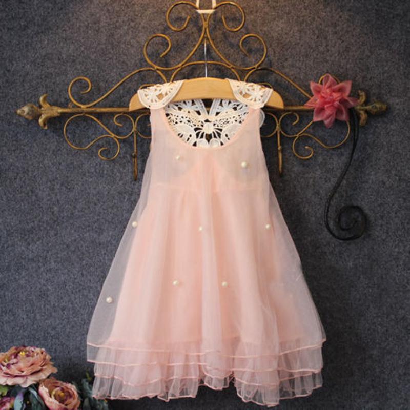 

Girl's Dresses Summer Fashion Cute Dress Toddler Baby Girls Sleeveless O-Neck Lace Beading Solid Knee-Length Tutu SundressGirl's, As pic