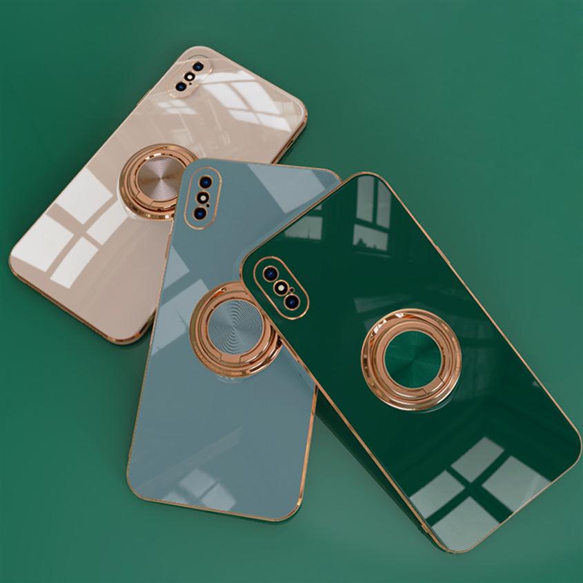 

Luxury Ring Cases For iPhone 13 12 11 Pro Max XS XR X S 7 8 Plus SE Mini Plating Silicone TPU Soft Cover With Ring Holder Stand247O