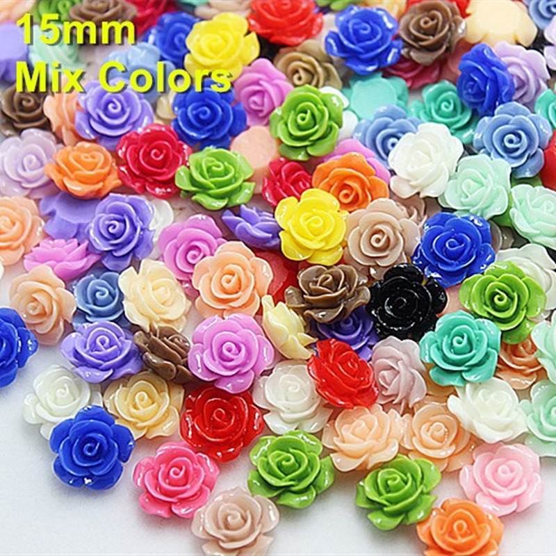 

50Pcs 15mm Resin Rose Flowers Flat Back Cabochon Home DIY Jewelry/Craft Decoration Accessories 20 Colors To Choose