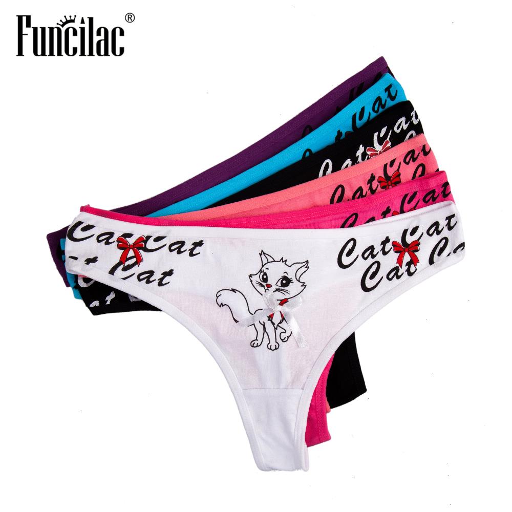 

Cute Cat Print Thongs Women Sexy Lace G-string Cotton Panties Kitty Underpants Briefs Set Underwear Lingerie 5 Pcs Lot, 5fc7313
