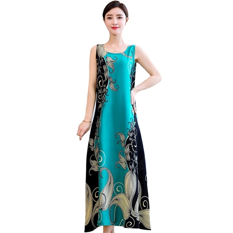 

20 Colors Summer Long Dress Loose Clothes for Women Everyday es Casual O-Neck Elegant Sleeveless 220418