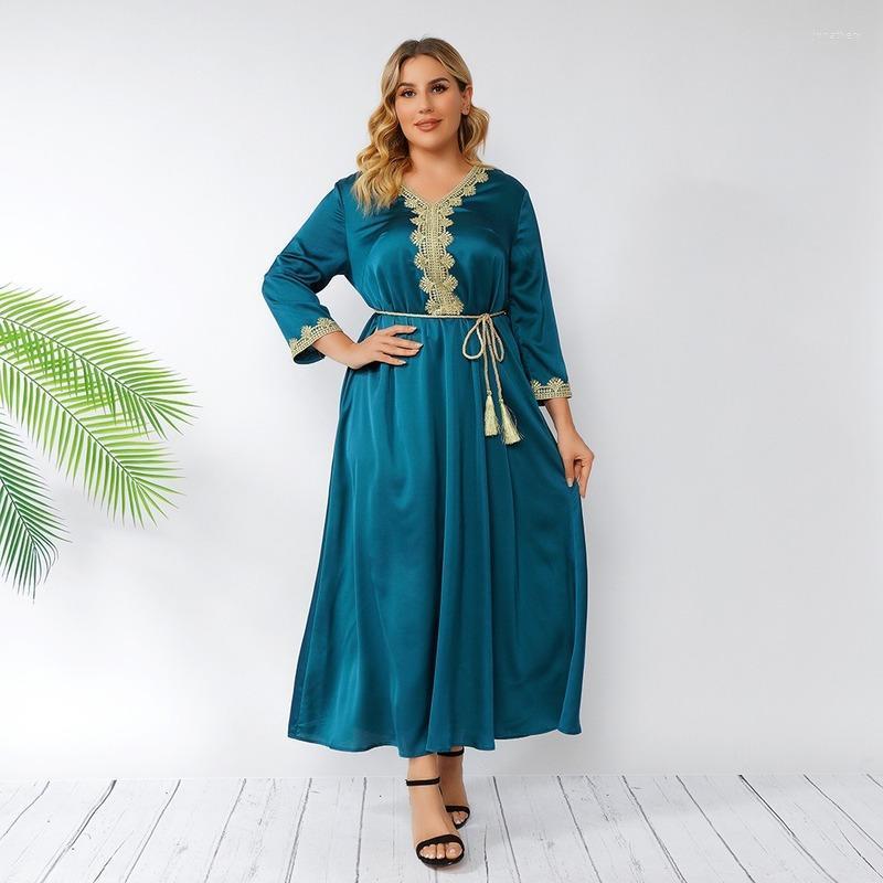 

Plus Size Dresses Elegant Dress 2022 Muslim Woman Kimono Women's Summer Long Big Women Abaya Robe Jona22, Cyan