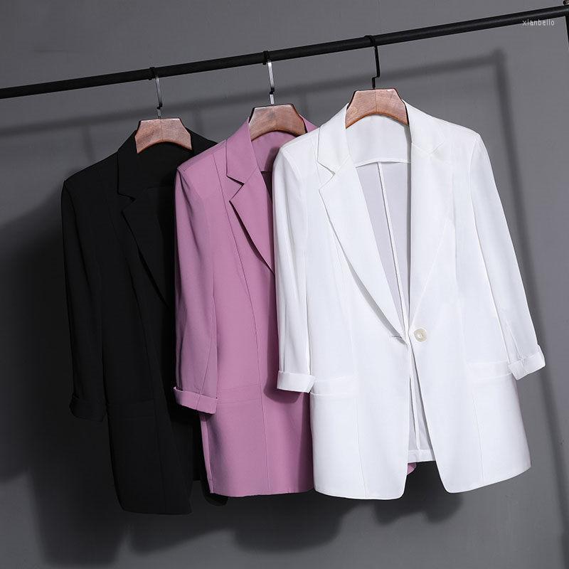 

Women' Suits & Blazers Simple Blazer Thin Summer White Casual 2022 Jacket Sunscreen Chiffon Suit Three-Quarter Sleeves Fashion Tops Zh1345, Black