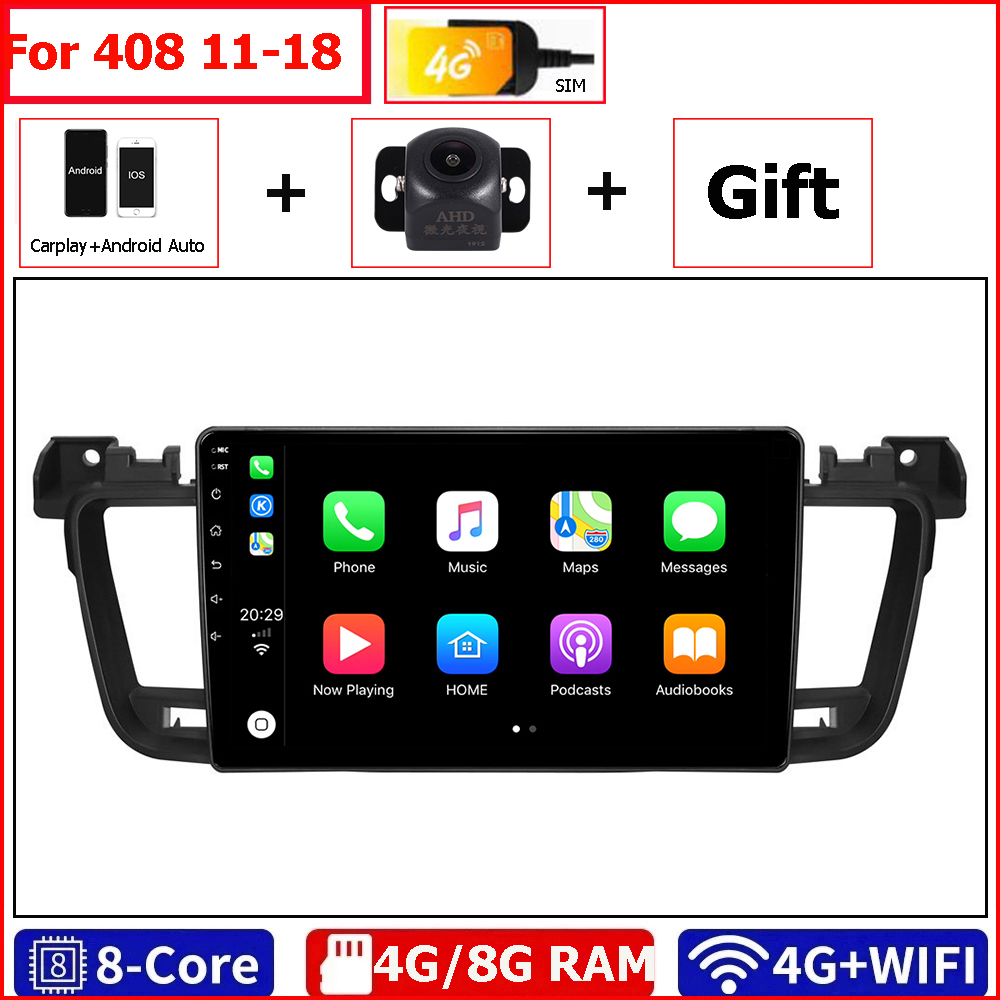 Android 10.0 CAR DVD Multimedia Player Radio Head Unit för Peugeot 508 2011-2018 med 9 tum 2DIN 3G/4G GPS Radiovideo Stereo CarPlay DSP Bluetooth RDS USB-kamera