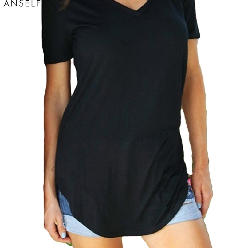 

Oversize T shirt Women Summer 3XL 4XL 5XL Plus Size Tops Casual Tunic Female Tee V Neck Short Sleeve Large Long tshirt 220402, Black