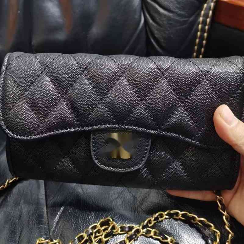 

Brand design Letter Quilted woman's shoulder Chain CC bag lambskin vintage messenger bags caviar Leather mini Clutch evening bag 2.55 woc Flap Bags 175, Black