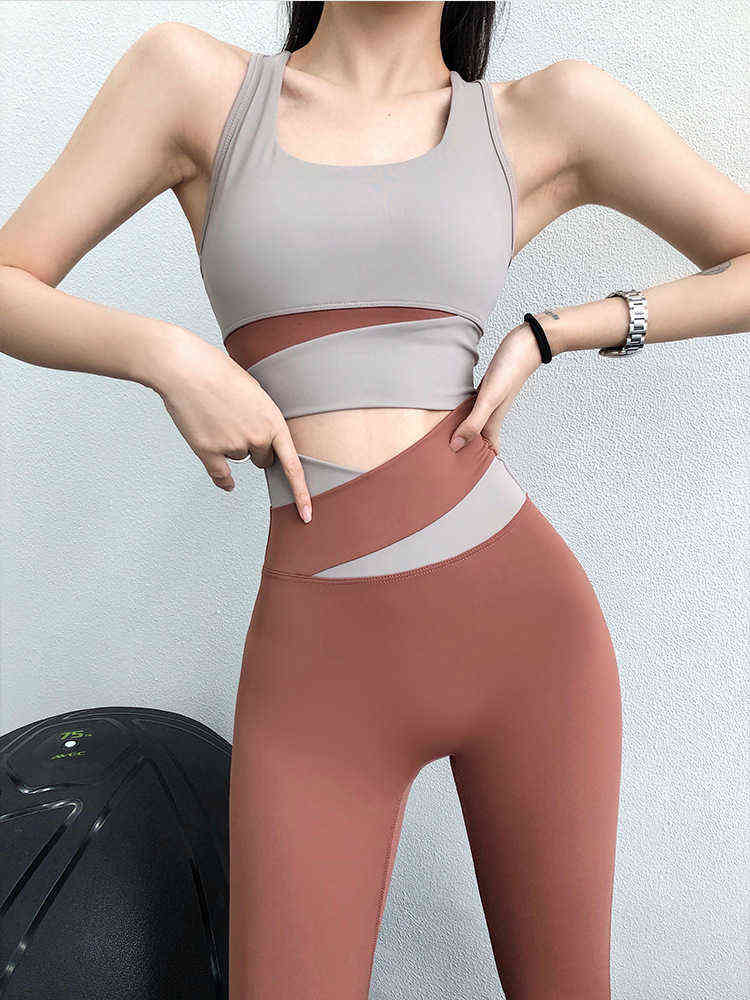 

OEING Seamless Yoga Set 2 Pcs Color Patchwork Shaping Gym Clothes Shock Proof Tank Top High Waist Leggings Tracksuit Fitness2022 T220725, Black 2 pcs