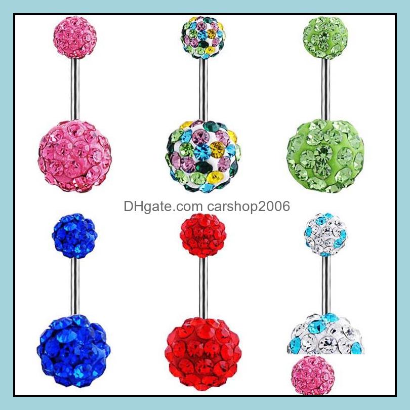 

Navel Bell Button Rings Body Jewelry Stainless Steel Belly Dangle Ring Shambhala Simple Design Rhinestone Piercing Fashion Wholesale Drop