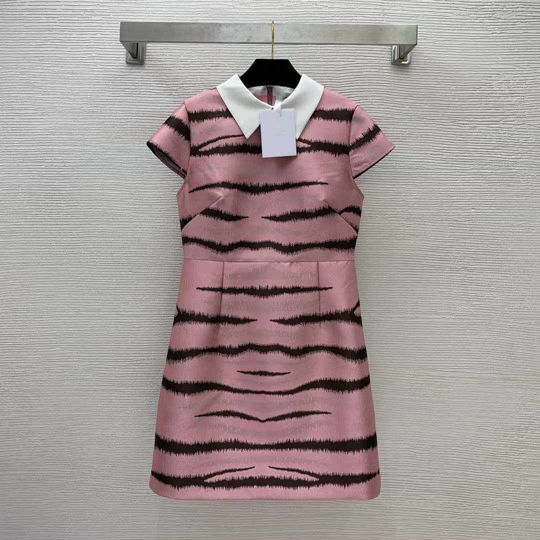 

2022 Spring Summer Lapel Neck Fashion Print Milan Runway Dress Designer Dresses Brand Same Style Sundress 0501-04, Pink