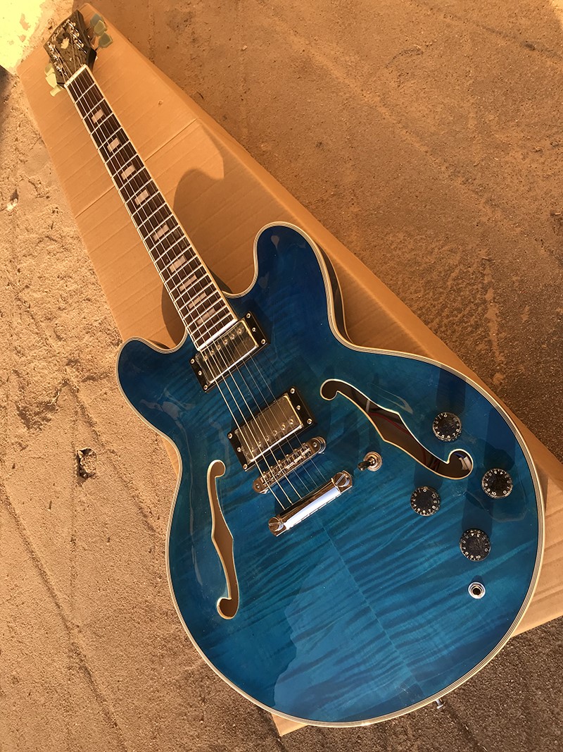 

Quality half-hollow F-hole Jazz 335 electric guitar, Mahogany body, Flame Maple top guitar,Manufacturer of straight hair
