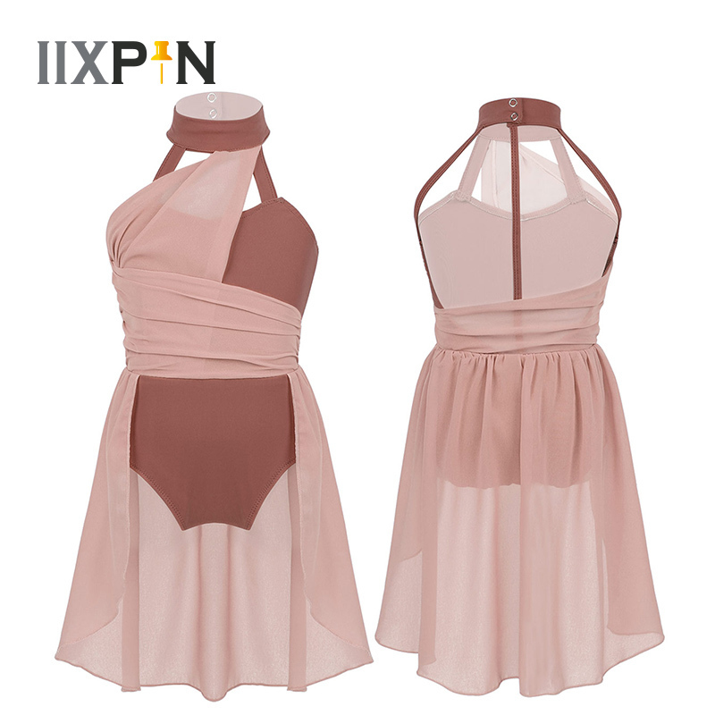 

IIXPIN Girls ballet dress Kids Ruched Chiffon Bodice Caged Back Dance Leotard Dress Lyrical Dance Costume Contemporary Dancewear 220609, Mint green