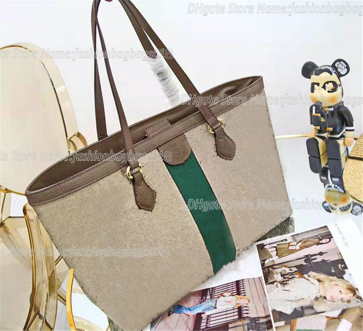 

Beige/Ebony Ophidia Medium Tote Bag Vintage Handbag Designer Canvas Shoulder Bag Magnetic Snap Closure Crossbody Womens Luxury Wallet With Double Top Handles
