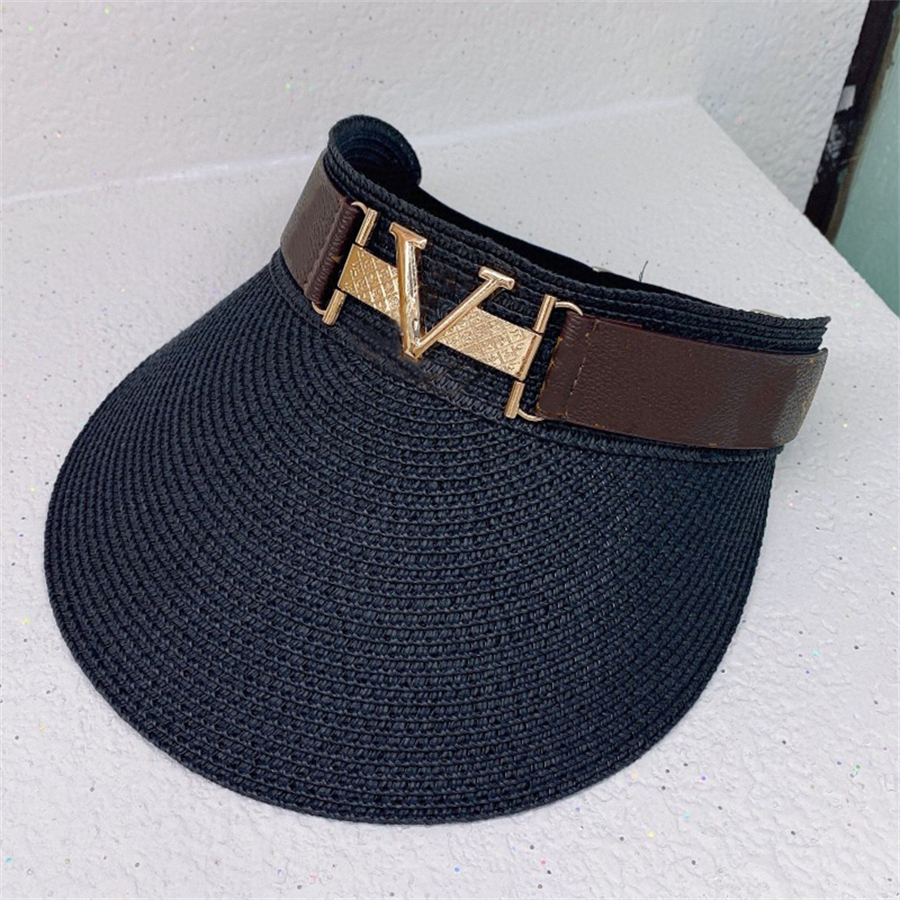 

Topless Straw Hat Designer Summer Visors Fashion Men Women Hats Sunscreen Beach Personality Sunshade Caps High Quality, Khaki