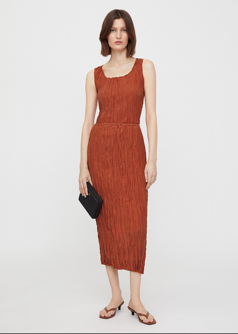 

Toteme Summer Women Silk two piece dress tank skirt O-Neck Loose Casual ankle-length pleated, Red