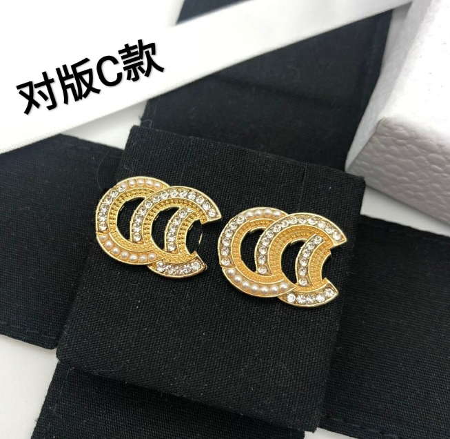 2color Mixed Simple Brand Designer Stud 18K Gold Plated Double Letter C Long Earrings Women Crystal Tassel Diamond Pearl Leather Dangle Earring J