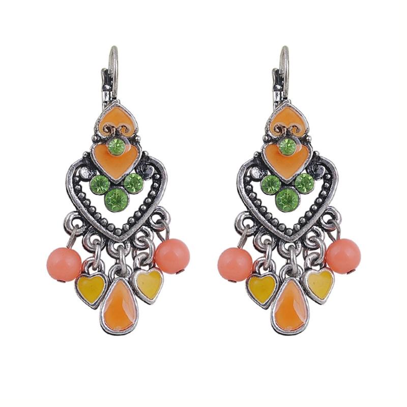 

Dangle & Chandelier Earring Clip Fashion Party Dresses Bohemia Style Enamel Beads Statement Love Heart Drop Earrings Vintage Jewelry For Wom