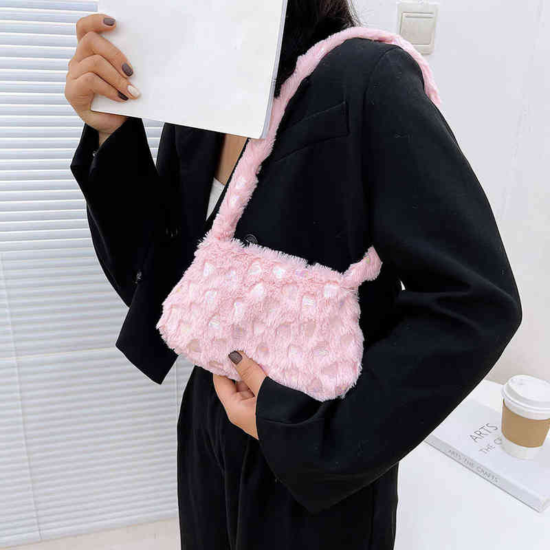 

Evening Bags Heart Star Pattern Handbag for Women Autumn Winter Mobile Phone Tophandle Female Zipper Mini Square Armpit 220630, Purple heart