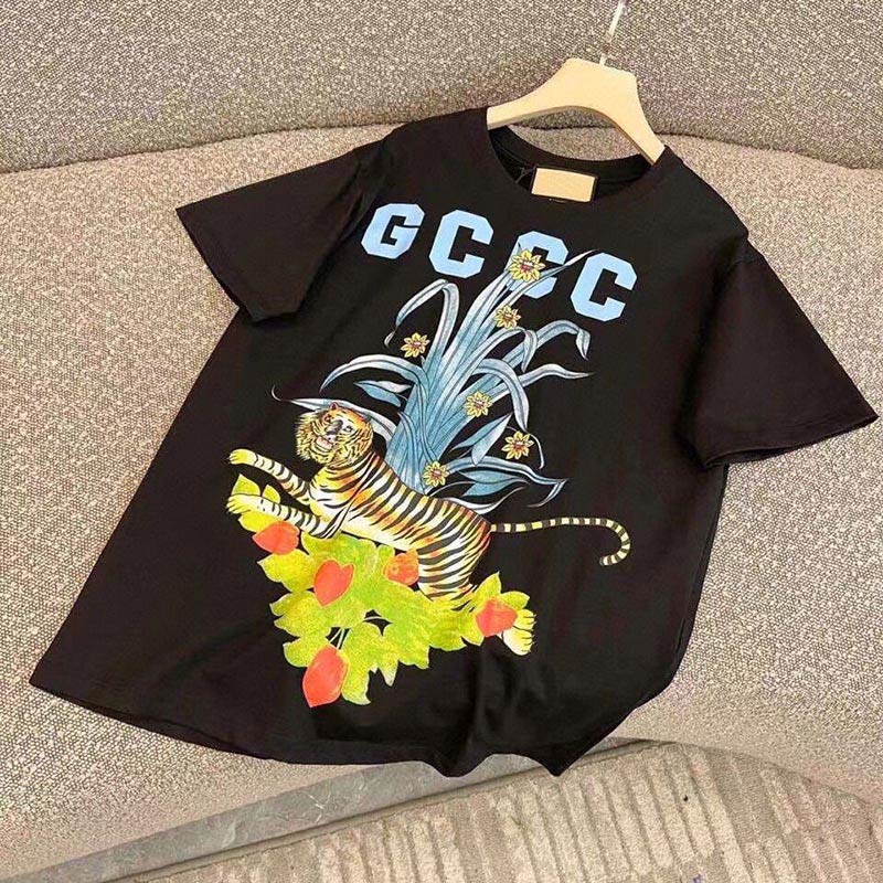 

Luxury Brand Women's T-Shirt Tiger Printed Round Neck Letter Logo Short Sleeve Loose Pullover 2022 New Fashion Summer Ladies Clothes, Square towel