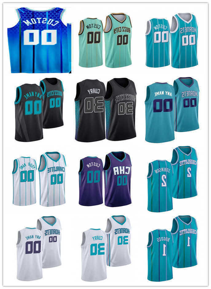 

75th Mens Womens Youth Charlotte''Hornets''21 jt Larry 2 Johnson Dell 30 Curry Muggsy 1 Bogues Custom Basketball Jersey, Color