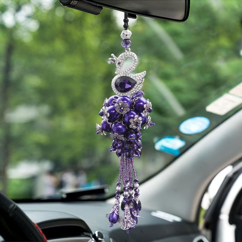 Décorations intérieures voiture rétroviseur pendentif cristal double face cygne haut de gamme strass accessoires créatifs pour les fillesintérieu
