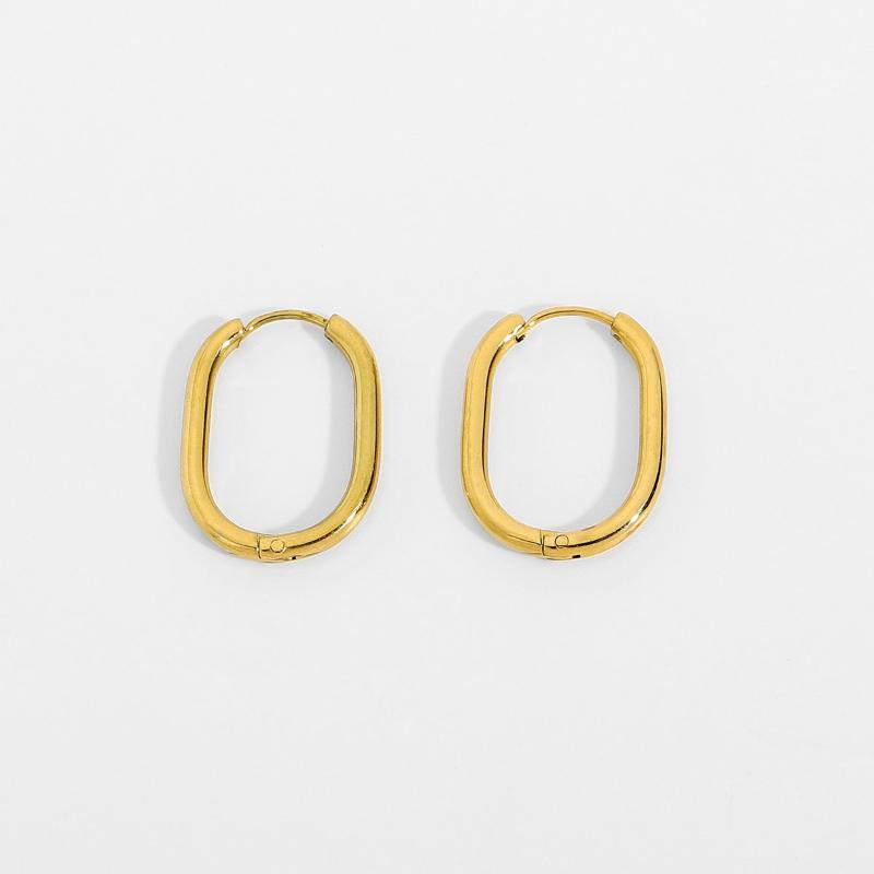 

Hoop & Huggie 18K Gold Plated Stainless Steel Earrings For Women Rose Simple Classic Oval Circle Jewelry