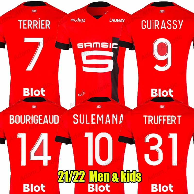

22 23 maillot Rennes soccer jerseys GUIRASSY DOKU SULEMANA TERRIER Rennes Football shirts men Kids kit BOURIGEAUD BAPTISTE TRUFFERT LABORDE jersey 2022 2023, 21-22 away