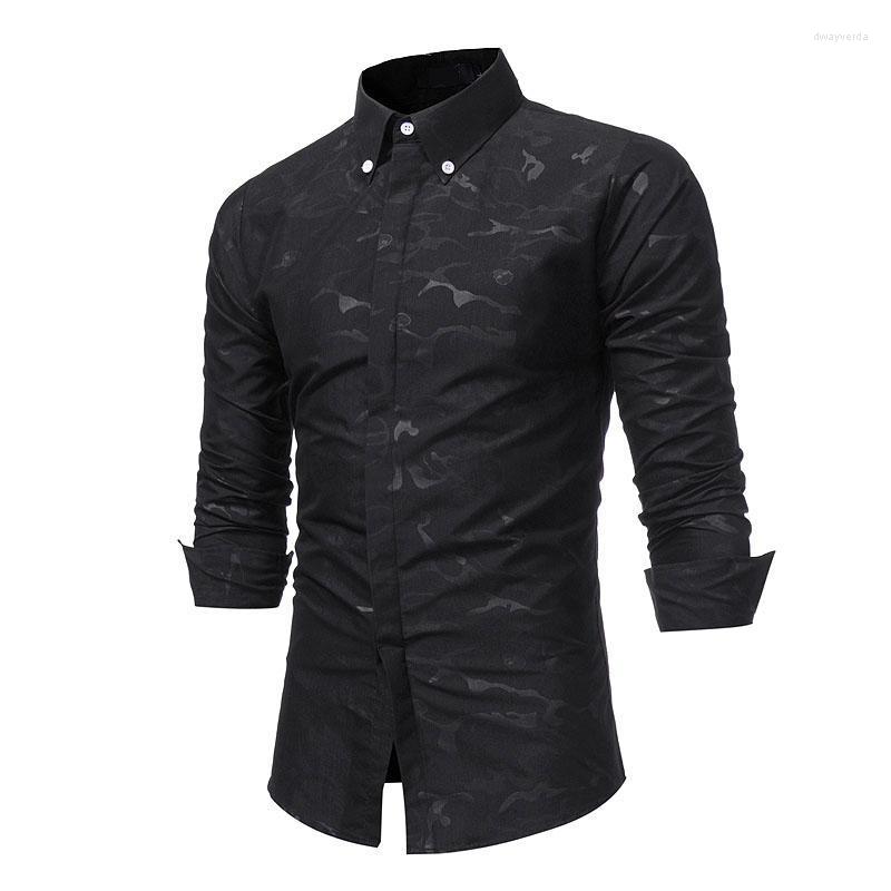 

Men's Dress Shirts 2022 Autumn Winter Casual Camouflage Printed Skulls Cotton Dark Buckle Long Sleeve Men Chemise Homme Dway22, Black