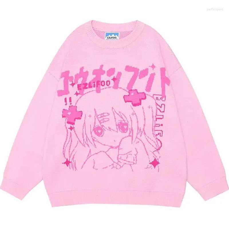 

Men's Sweaters Anime Sweater Women Oversized Japanese Kawaii Jumper Autumn Cartoon Knitting Pink Pullover Vintage Harajuku Sweatshirts Perf2, White