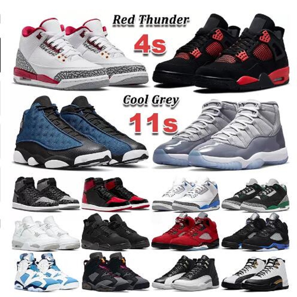

OG Men Basketball Shoes 1s Bred Patent Pine Green 4s Cardinal Red Thunder 5s Moonlight 6s UNC 11s Cool Grey Concord 12s Royalty Taxi 13s Brave Blue Women Sport Sneakers, # 40