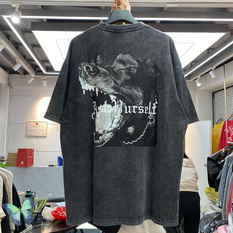 

Men's T-Shirts Big Dog Head Print Short Sleeve Distressed Vintage Los Angeles Askyurself T-shirtMen's