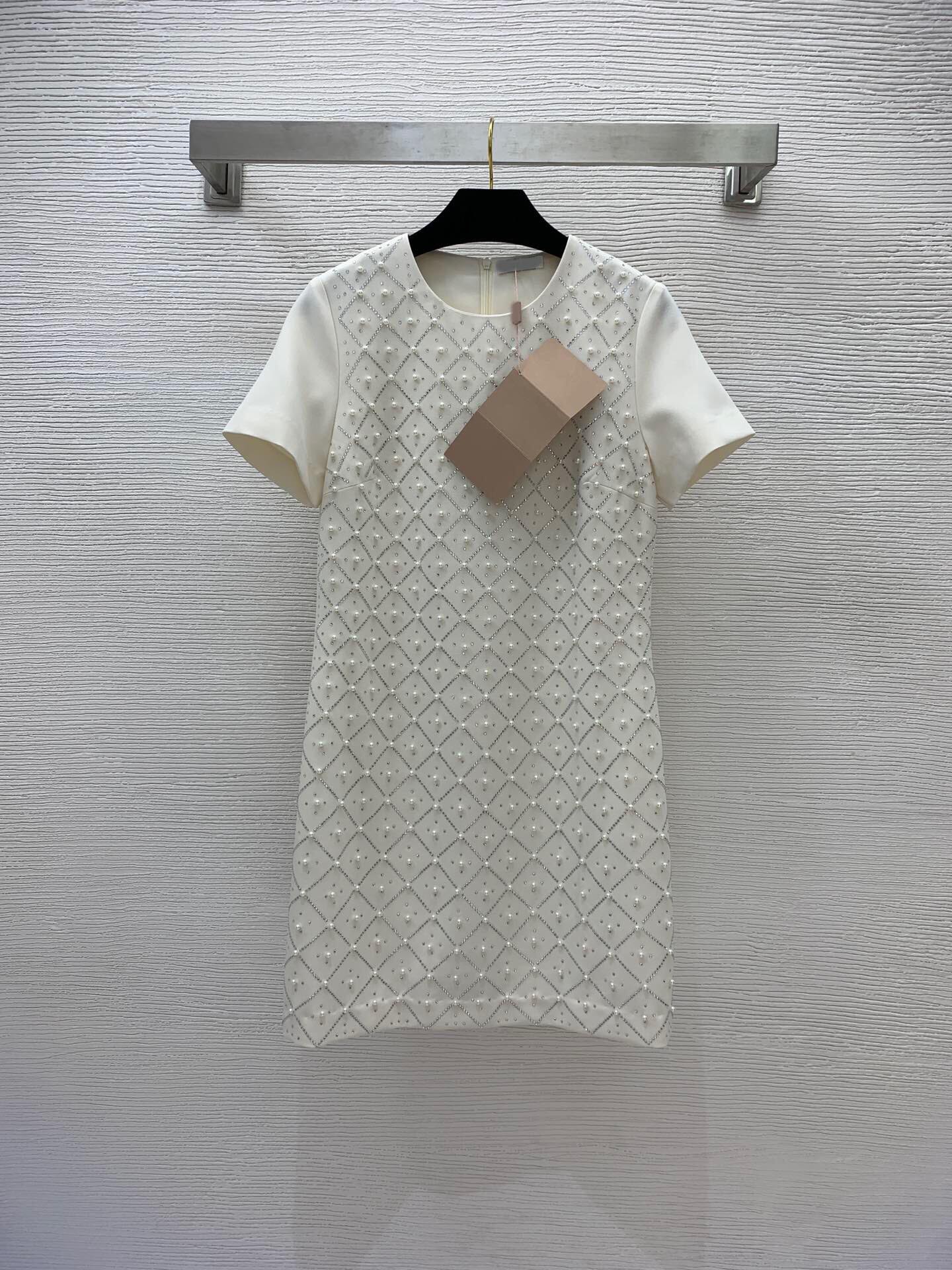 

219 2022 Milan Runway Dress Spring Summer Dress Crew Neck Black Apricot polyester Short Sleeve Brand Same Style Empire Womens Dress Fashion High Quality weini