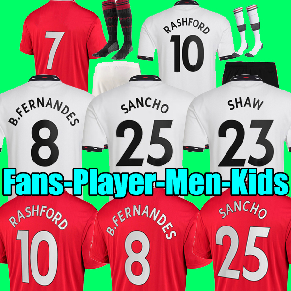 

21 22 23 SANCHO soccer jerseys PLAYER #7 Fans Player version BRUNO WOMEN MANS UTDS FERNANDES LINGARD SHEW RASHFORD GREENWOOD football top shirt 2022 2023 kids kit set, 2023 men away player