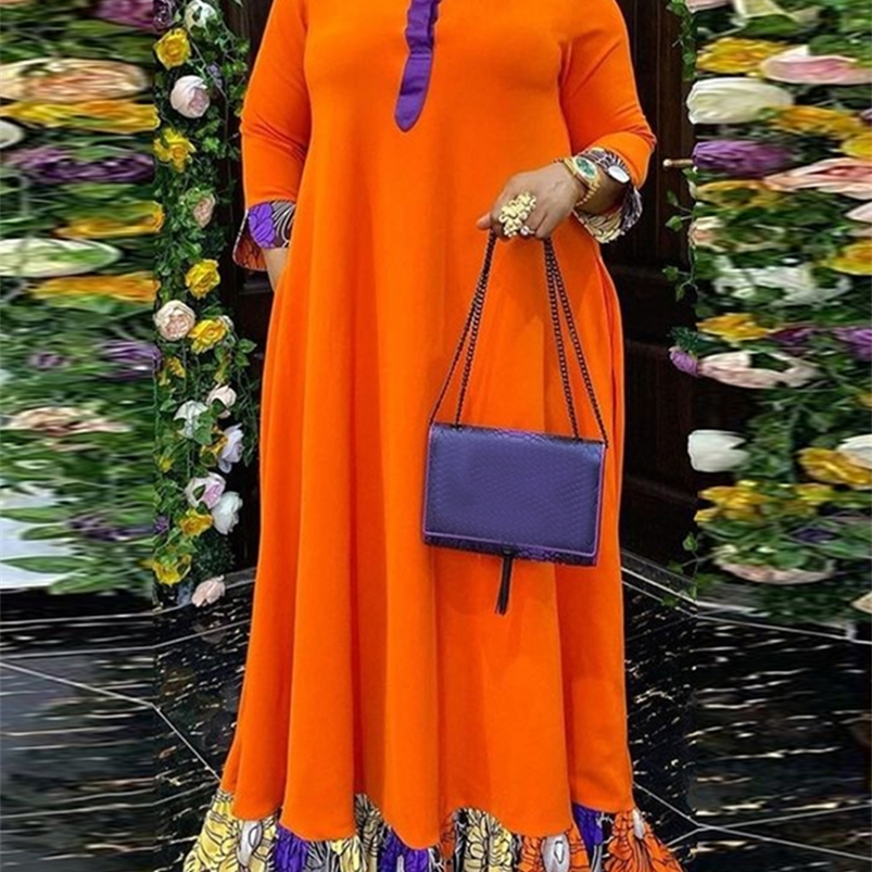 

VONDA Summer Maxi Dress Women Vintage Floral Print Pleated 3 4 Sleeve Patchwork Sexy Dresses V Neck Bohemian Long Vestidos 226014, Red