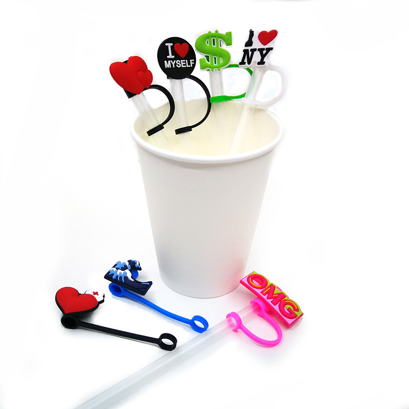 

lovely pattern soft rubber straw toppers accessories cover charms Reusable Splash Proof drinking dust plug decorative 8mm straw fit birthday party cup decoration