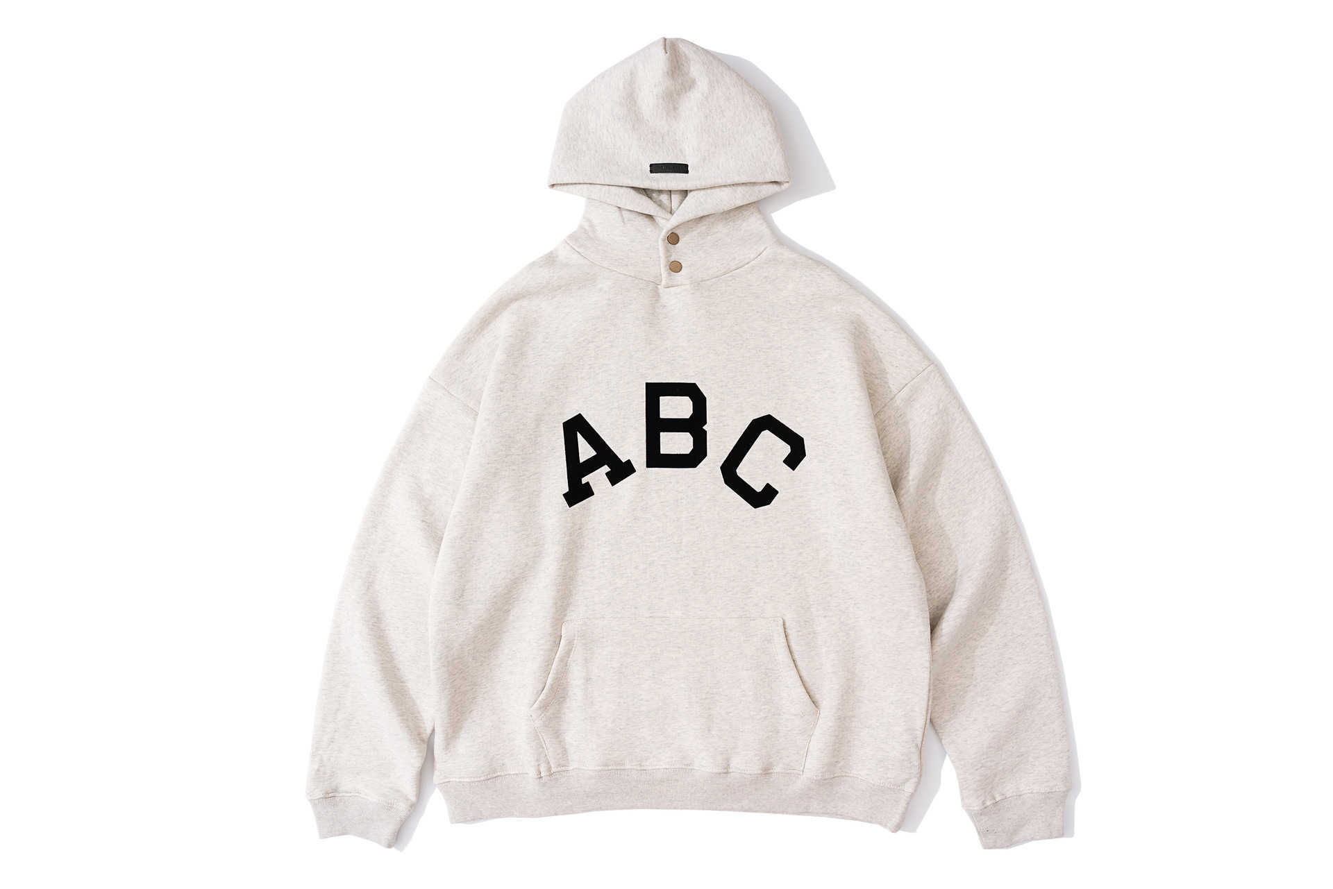 

God of Fog Season fear 7 ABC flocking printed Hoodie on main high street loose Hoodie for men and women, Grey melange