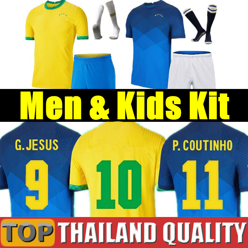 

2021 soccer jerseys PAQUETA NERES BRAZILS COUTINHO Copa America football shirt set brasil 20 21 FIRMINO JESUS MARCELO PELE Camiseta men kids kit uniforms, 2020 away - kids