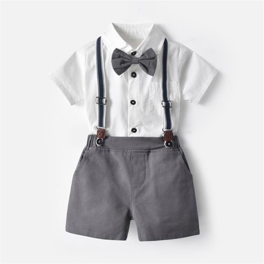 

Clothing Sets Tem Doger 2021 Summer Fashion Boys Toddler Gentleman Set Bowtie Short Sleeve Shirt Suspenders Shorts Kid Cloth237h, Gray