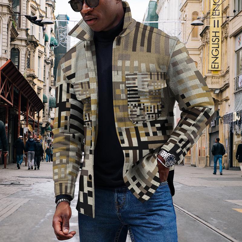 

Men's Jackets Spring And Autumn Striped Square 3d Digital Printing Sports Fashion Jacket Men's Trend Casual Lapel Trench CoatMen's, Ttb40-642-1