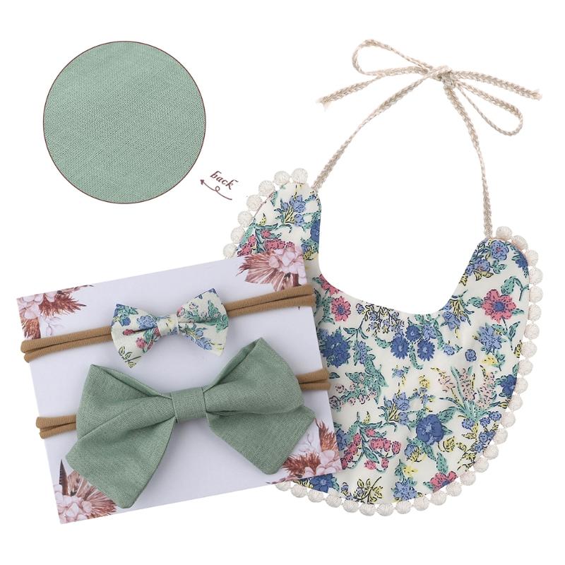 

Hair Accessories 1 Set Baby Printing Bowknot Headband Bibs Double Sided Soft Cotton Feeding Saliva Towel Bandana Scarf Band Kit For, Slivery;white