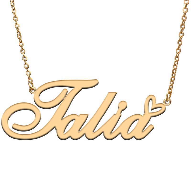 

Pendant Necklaces Love Heart Talia Name Necklace For Women Stainless Steel Gold & Silver Nameplate Femme Mother Child Girls Gift