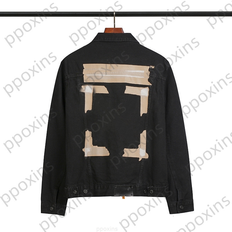 

Offs Men' Jacket High Quality Correct Version 2022 Yellow Tape Arrow Warning Line Washed Old Denim